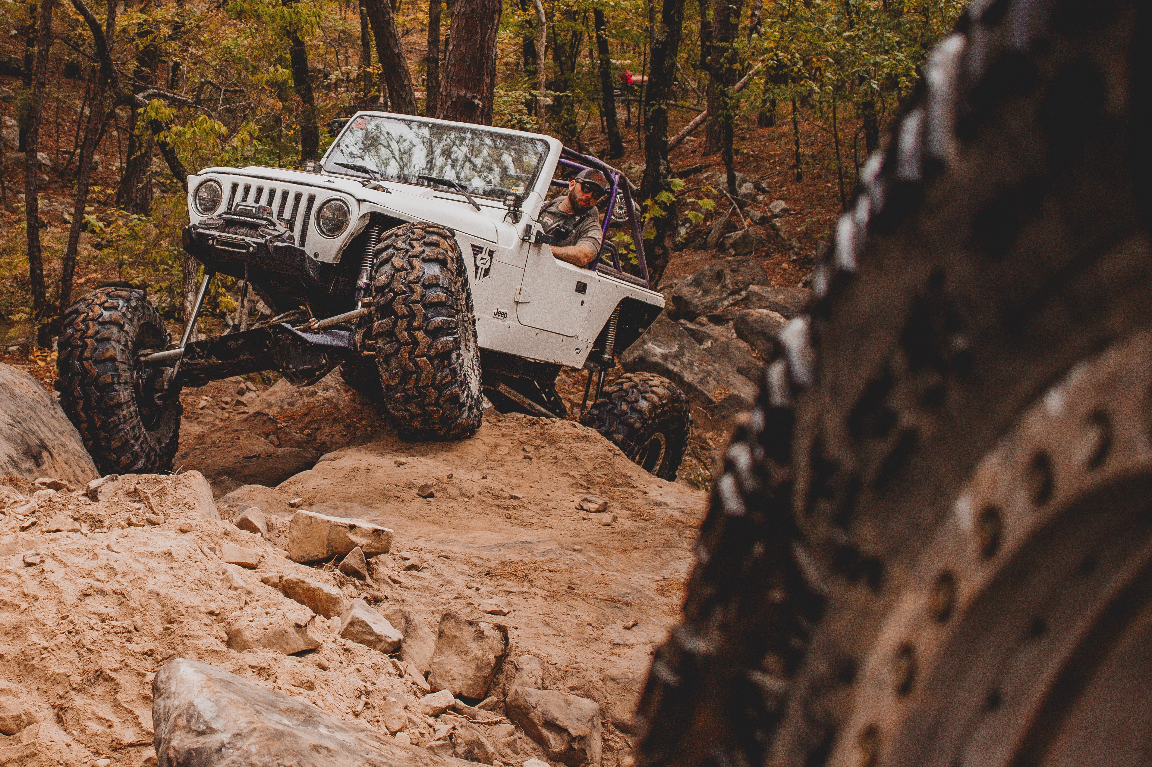 Off-road vehicles on rugged mountain terrain
